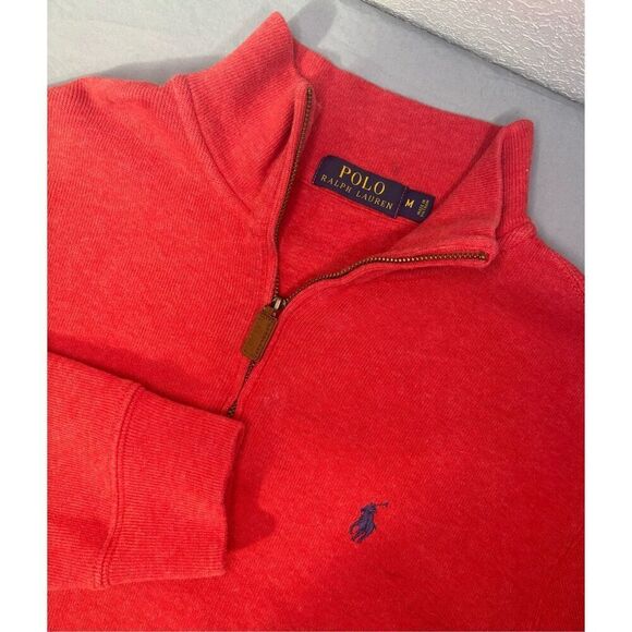 Polo Ralph Lauren Sweater Mens Medium Red 1/4 Zip Mock Neck Pullover Preppy - Picture 1 of 8